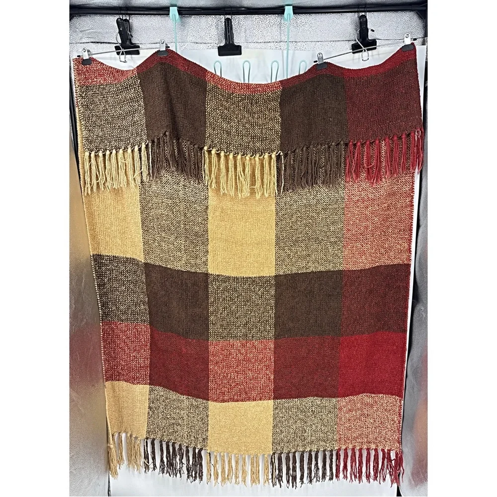 Restoration Hardware Large Chenille Fringed Plaid Throw/blanket 77 x 50”
